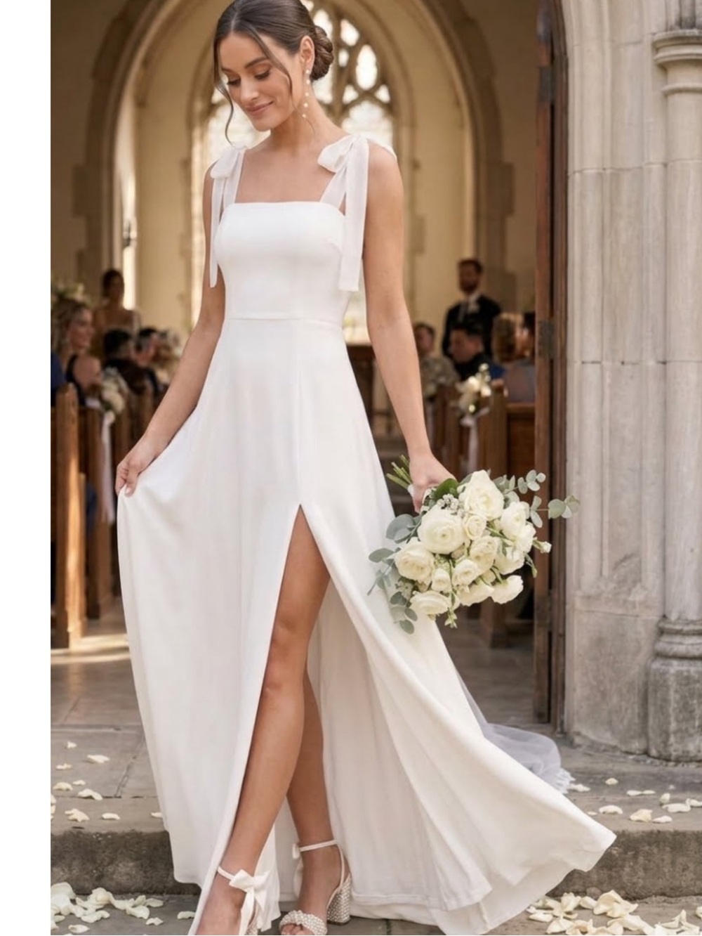 New Radiant Romance Elegant White Tie-Shoulder Maxi Dress Sz Large